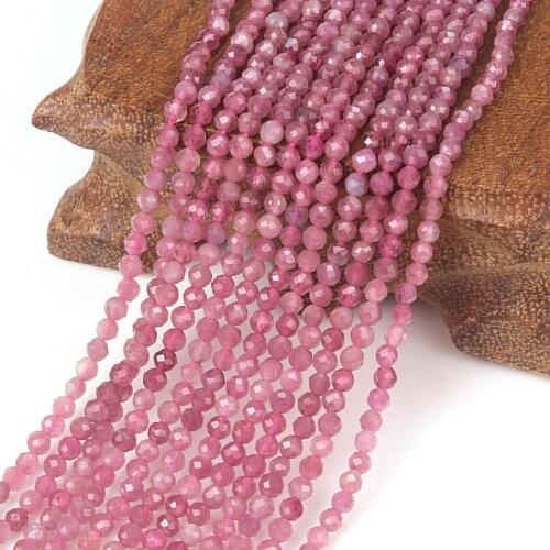 2mm 3mm Natural Pink Tourmaline Stone Round Faceted Gemstone Loose Beads DIY Accessories for Necklace Bracelet Jewelry Making