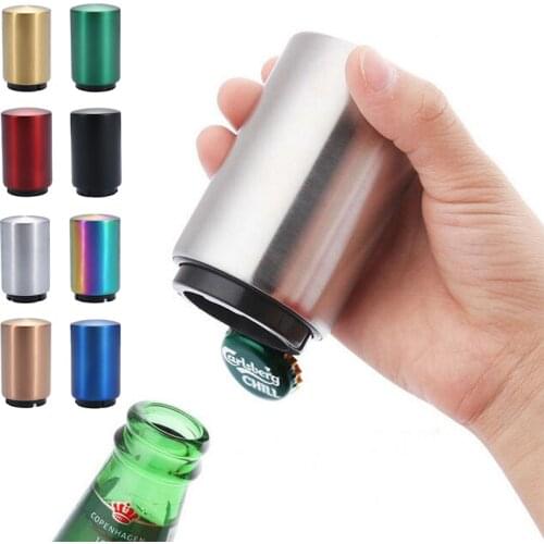 Magnet-automatic Stainless Steel Beer Bottle Opener Creative Press Type Cap Opener Kitchen Gadget Cooking Bar Tools Bar