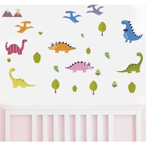 Cute Baby Dinosaurs Wall Stickers For Home Decoration Kids Room Decals Diy 3d Animals Mural Art Cartoon Pvc Posters