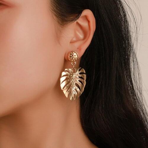 Fashion Openwork Leaf Eardrop for Women Vintage Classic Rose Gold Color Alloy Earrings New Trend 2019 Jewelry