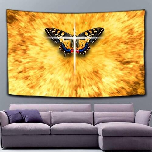 Butterfly Tapestry Wall Hanging Beige Tapestry Wall Blanket with Word Room Decor for Bedroom Living Room Dorm
