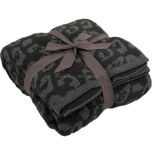 Nordic knitted Plush air conditioning Comfy Soft Leopard Plaid Throw Blanket All Season Microfiber Knitted Thermal Blankets
