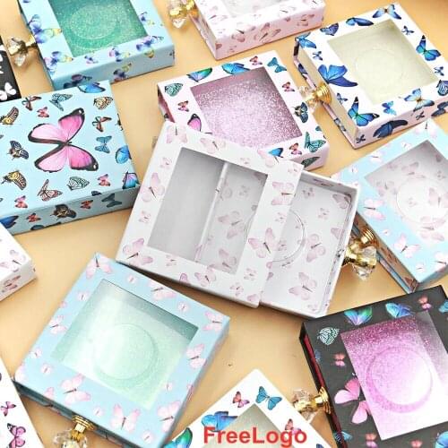 New Arrivals Butterfly Eyelash Packaging Box Wholesale Empty Lash Boxes With Tray Square Case With Crystal Handle makeup