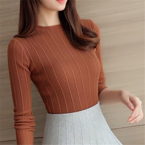 Autumn womens half-high-collar long-sleeved knitted sweater, bottom shirt, short-style self-cultivation bottom sweater