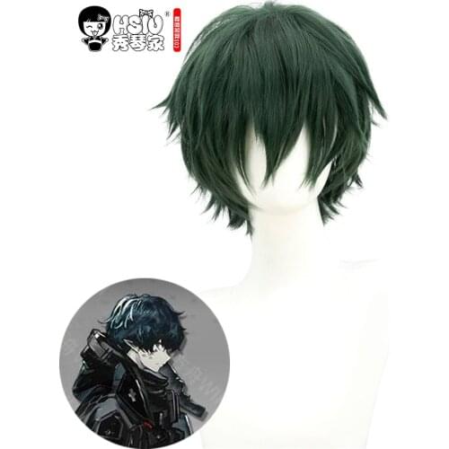 HSIU Faust Cosplay wig,Game Arknights Wig,Dark green short hair,Party Halloween Cosplay boy Wig