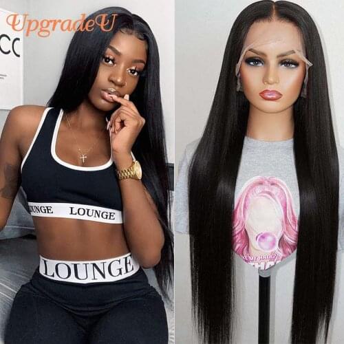 UpgradeU 13x1 Part Human Hair Wigs Preplucked Straight Human Hair Wigs 180 Density Brazilian T Lace Part Wig Remy Lace Front Wig