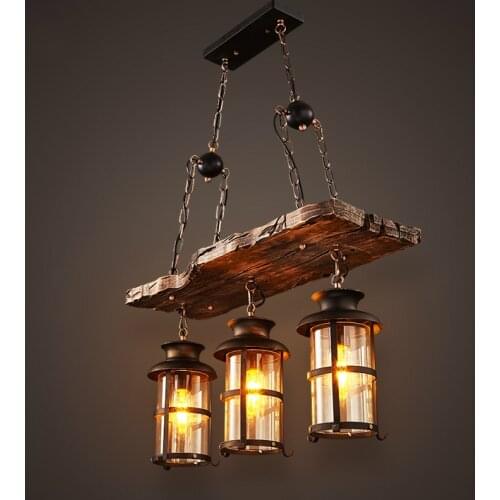New Original Design Retro Industrial Pendant Lamp 3 Head Old Boat Wood American Country style Nostalgia Light Free Shipping