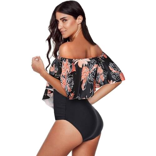 SEBOWL Woman Sexy Beach Swimsuit Female Off Shoulder Flounce Overlay One-piece Swimwear Ladies 2021 Summer Plus Size Beachwear