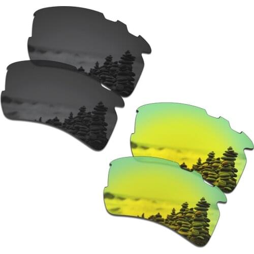 SmartVLT 2 Pairs Polarized Sunglasses Replacement Lenses for Oakley Flak 2.0 XL Vented Stealth Black and 24K Gold