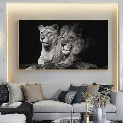 Modern Black Lion Animal Posters and Prints Canvas Painting Cuadros Wall Art for Living Room Home Decor (No Frame)