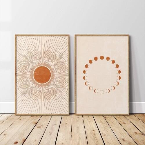 Sun Moon Print Boho Bedroom Decor Modern Mid Century Minimalist Poster Living Room Canvas Painting Terracotta Wall Art Pictures
