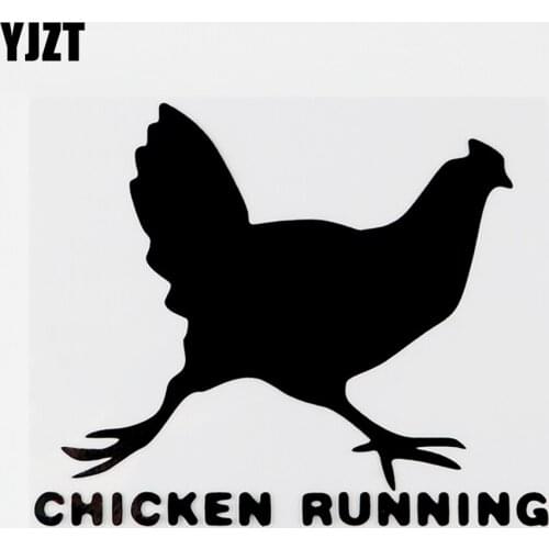 YJZT 14CM×11.4CM Funny Animal Chicken Running Vinyl Car Sticker Decal Black/Silver 8C-0267