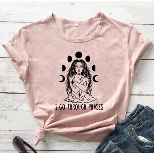 I Go Through Phases T-shirt Aesthetic Mystical Moon Goddess Tshirt Women Vintage Boho Moon Phases Nature Top Tee Shirt