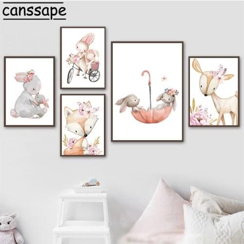Animals Poster Fox Deer Posters Print Rabbit Canvas Prints Nursery Wall Art Painting Nordic Wall Pictures For Baby Room Decor