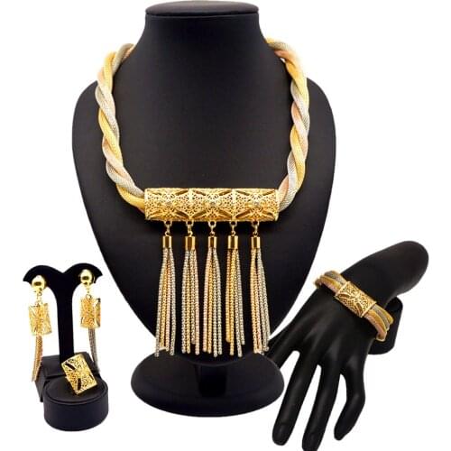 Gold jewelry sets fashion designs wholesale price gold necklace party fine jewelry wedding jewelry sets for brides