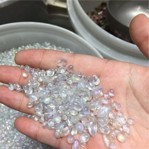 100g White Light Moonstone Gravel Tumble Wholesale Gemstone Aura Quartz Tumbles Gravel