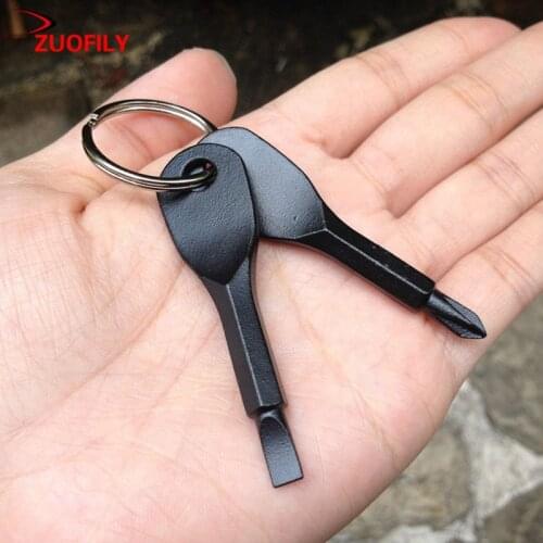 2Pcs Screwdriver Key Ring Stainless Steel Multi Tools Portable Outdoor Pocket EDC Tool Keychain Straight Screwdriver Accessories