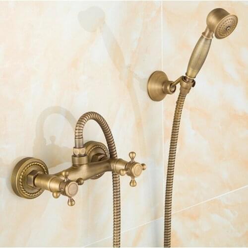 2016 Vintage Antique Brass Design Bathroom Shower Faucet Set / Wall Mounted Luxury Bronze Shower Dual Handle shower set