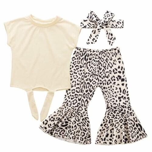 3PCS Toddler Kids Baby Girl Clothes Top Leopard Trousers Headband Outfits Set