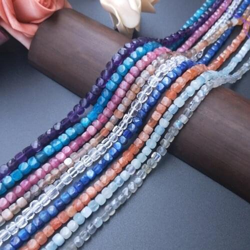 Aquamarine/crystal/sunstone/ square faceted 4mm for DIY jewelry making loose beads FPPJ wholesale beads nature gemstone