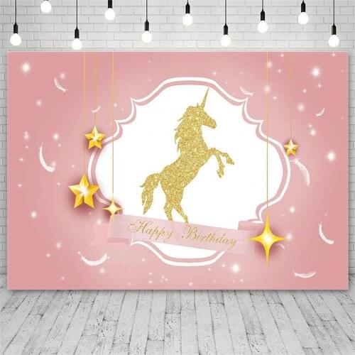 Avezano Backdrop Happy Birthday Party Unicorn Star Pink Girl Photography Background Photo Studio Photozone Photocall Decor Props