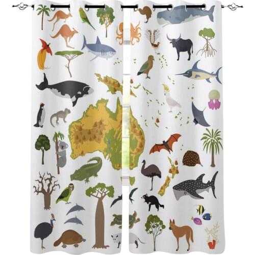 Australian Plant Animal Birds Marine Animal Printed Window Curtains Living Room Bedroom Curtains Polyester Cloth Home Decor