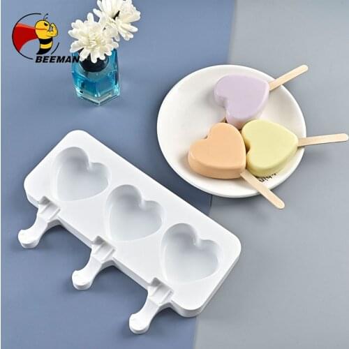BEEMAN Silicone Ice Cream Mold Popsicle Homemade cakesicles Cube Maker Molds Palette for DIY 4 Cavity Bar Decoration Heart Shape