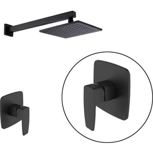 Free ship square Design BLACK color wall mounted shower mixer faucet solid brass