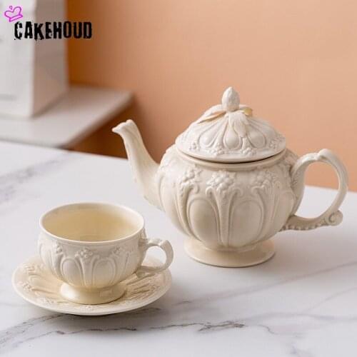 British Embossed Retro Palace Style Coffee Cup Simple Afternoon Tea Set Creative Ceramic Kettle European Tea Cup CAKEHOUD