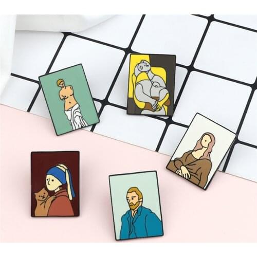 Art Oil Painting Series Brooches Cartoon Van Gogh Venus Enamel Pins High Quality Special Fashion Jewelry Gift for Artist Painter