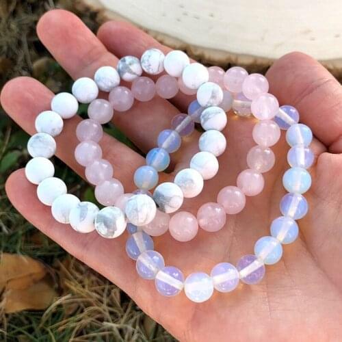 Calming The Mind Bracelet Set Of 3 Rose Q-uartz Matte Howlite Opalite Beaded Bracelet Stacking Jewelry For Women Girl