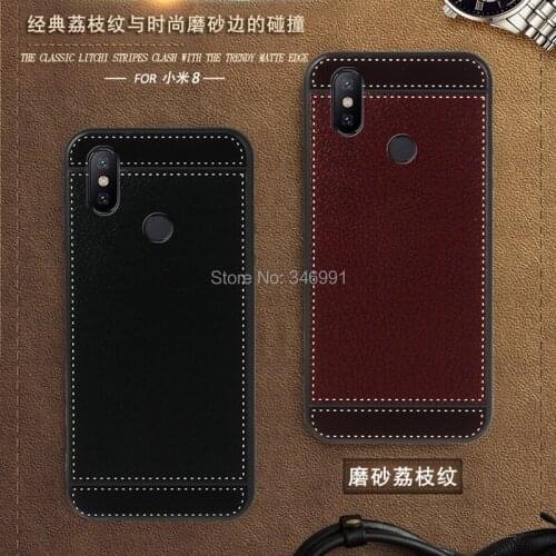Smile Case for Xiaomi MI 8 Case leather 6.2" Soft Black silicone Classic litchi stripes Capa for Xiaomi Mi 8 Case luxury Fundas