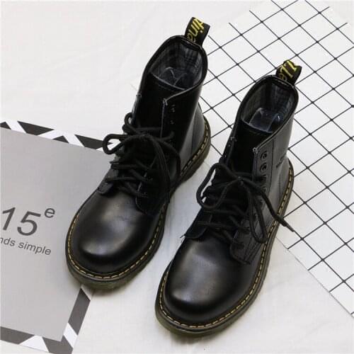 Spring and Autumn Round Toe Retro Lace High-Top Black Martin Boots British Style Flat Bottom Casual Locomotive Womens Boots