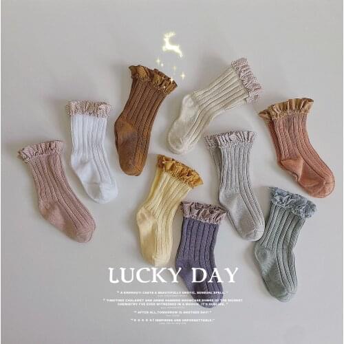 Childrens socks double needle pit strip childrens socks Plaid lace baby girl baby girl winter clothes