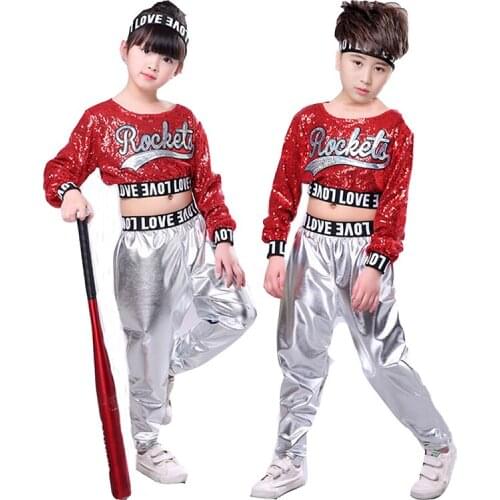 Children Sparkly Jazz Modern Dance Costume for Kids Hip Hop Clothing Performance Stage Sequin Ballroom Dancing Clothes For Girls