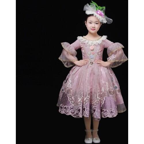 18th Century Pink Children Marie Antoinette Party Dress Medieval Rococo Baroque Birthday Party Ball Gowns Costumes