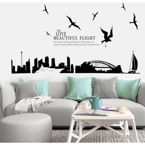 City Building Sydney Bridge Seagulls Wall Stickers PVC Waterproof Material For Living room bedroom home wall decor mural