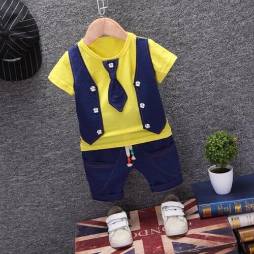 Baby Boy Clothing Sets Summer Toddler Kids Baby Boys Waistcoat Tie T Shirt Tops Shorts Outfits Clothes Set Kids Clothing Set