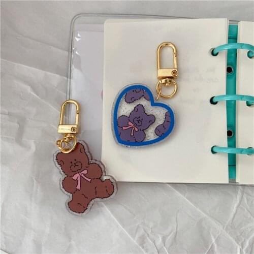 Korean Ins Cartoon Cute Bear Keychain Blingbling Kawaii Fashion Accessories Key Holder Girl Bag Diy Decorative Pendant Acrylic