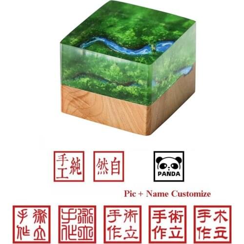 Forest River Natural Mini Landscape Resin Seals Chinese English Name Photo Portrait Custom Solid Wood Stamp School Birthday Gift