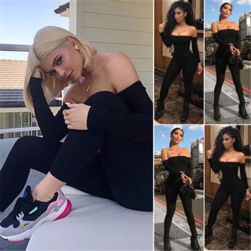 Summer Women Off Shoulder Club Long Sleeve Sexy Ripped Ladies Casual Long Jumpsuit Bodysuits Fashion Women Clothing