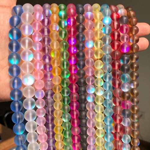 Frosted Austria Flash Crystal MoonStone Round Natural Loose Beads for Jewelry Making Diy Bracelet Necklace 6/8/10/12mm 15