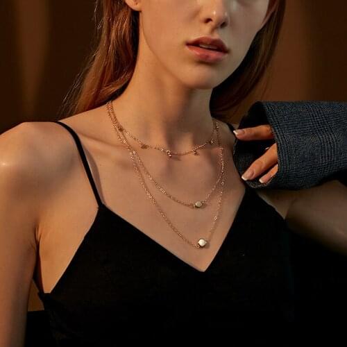 Multilayer Metal Round Pendant Necklace Hip Hop Gold Color Long Clavicle Chain Necklace for Women Gothic Punk Beads Jewelry