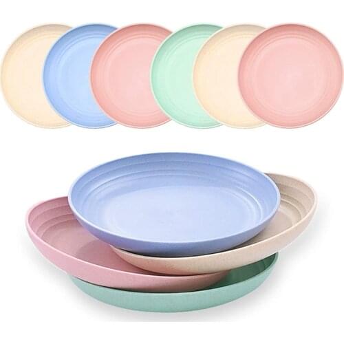 Eco Friendly Plates 4 Pcs Solid Color Dessert Dishes Wheat Straw Plates Fruit Dishes Set Dinnerware Unbreakable Cake Plate