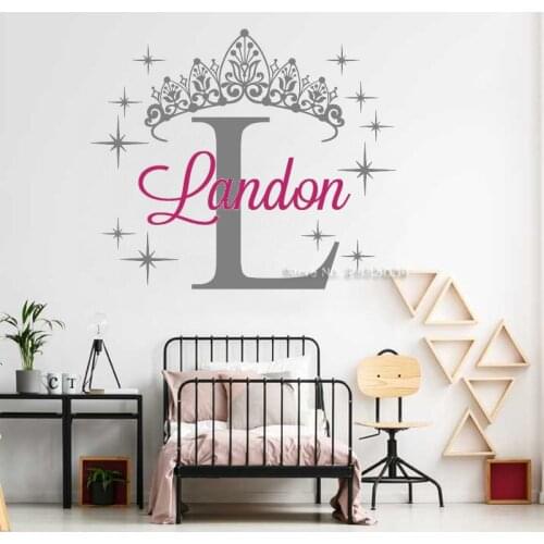 Custom Name Princess Crown Sticker Creative Princess Bedroom Wall Decals Art DIY self-adhesive Girls Nursery Wallpapers LC1692