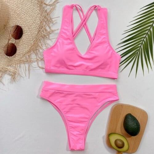 2021 New Fashion Ladies Solid Color Swimwear Sexy High Waist Split Swimsuit Swimwear Beachwear Bikini