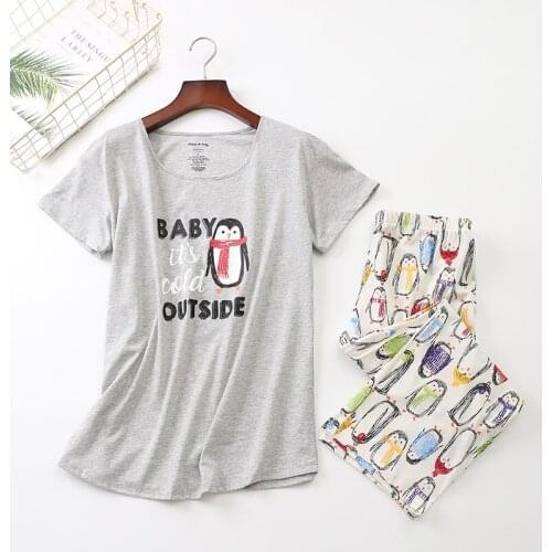 New Plus Size Pajamas for Women Summer Short Sleeves Home Suit Pants Pijama Mujer Cartoon Loungewear Pyjamas Sleepwear XXL XXXL