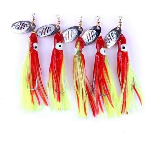 New 5pcs Soft Octupos Luminous Skirt Lure 7.5g Squid Metal Jig Fishing Lure SPINNER HOOK Artificial Lake Fishing Accessories