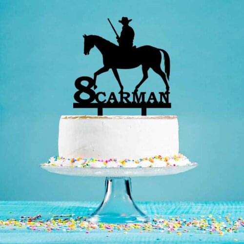 Personalized Birthday Cake Topper Custom Name Age Cowboy Hold Gun Riding Horse Cake Topper For Birthday Cake Decoration YC119