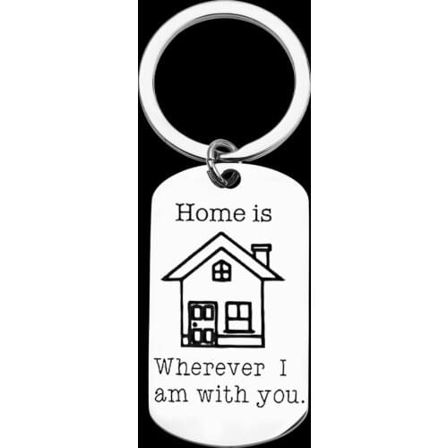 Personalized stainless steel keychain, home is where I am with you, keychain, sweet romantic Valentines Day gift